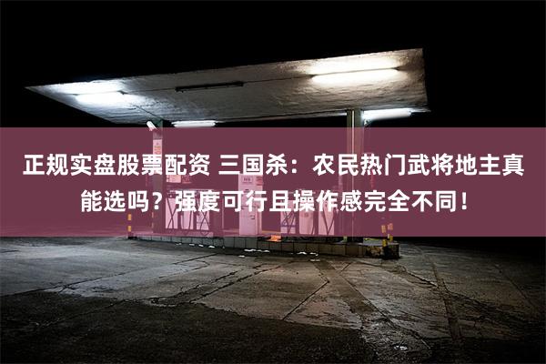 正规实盘股票配资 三国杀：农民热门武将地主真能选吗？强度可行且操作感完全不同！